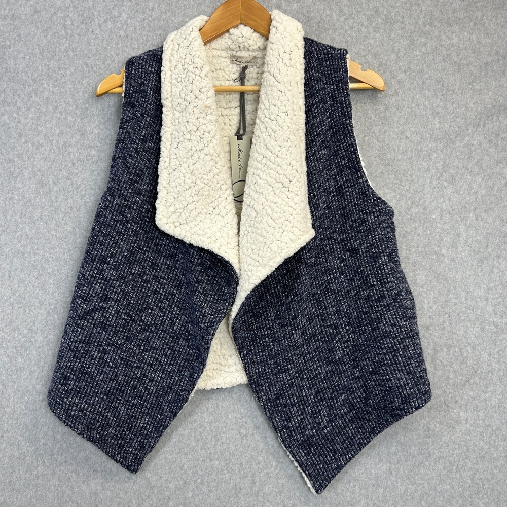 Mod-o-doc Vest Navy Blue Sherpa Cozy Draped Open Front Autumn Winter Size XS NWT